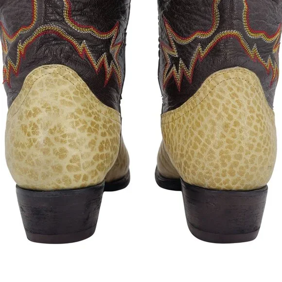 Bull Rider Men 9.5 Unique Color Golden Yellow Brown Leather Cowboy Western Boots - Picture 7 of 16